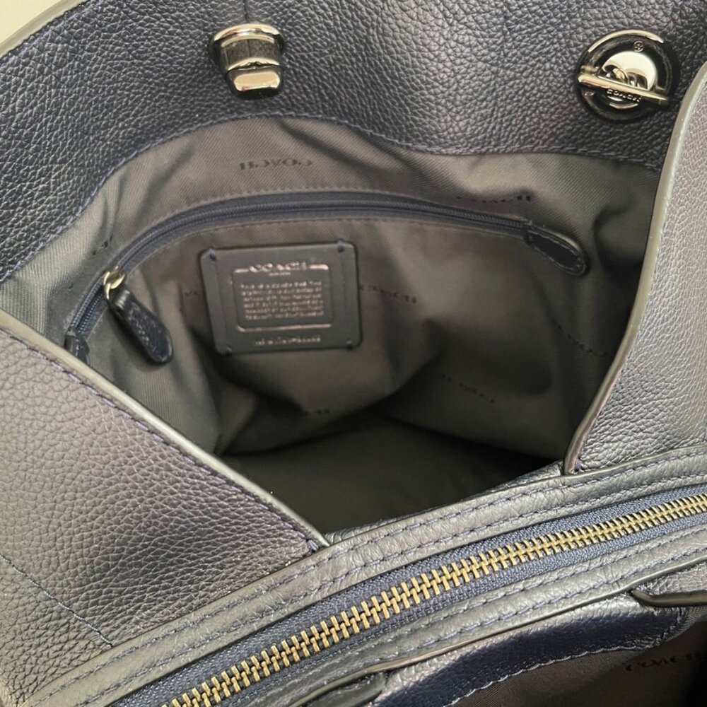 COACH Navy Blue Leather Satchel with Silver Chain Hardware: New with Dust Bag! - Picture 7 of 11